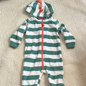Carter's Green and White Striped Footie with Orange Zip